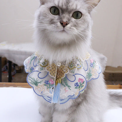 Mokka embroidered blossom collar laid out with visible embroidered blossom pattern