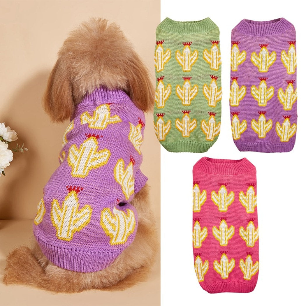 Ozzie - Cactus Pattern Knit Dog Sweater for Pets