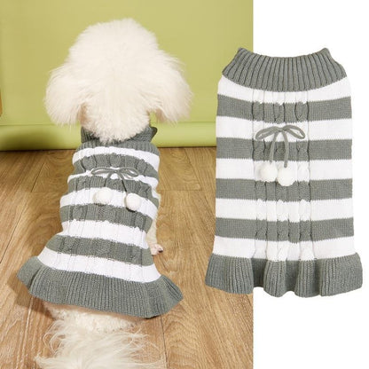 Ozzie - Ruffle Hem Cable Stripe Sweater Dress