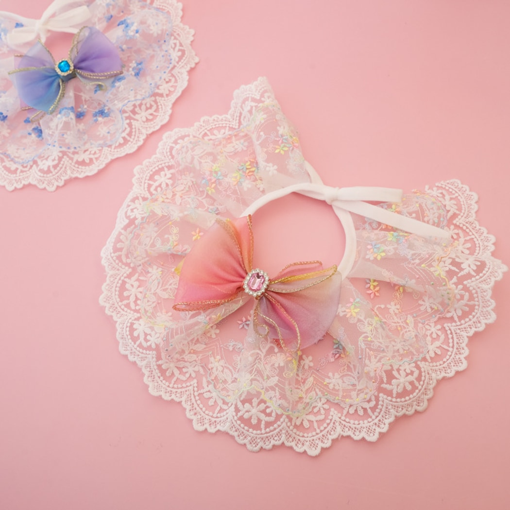 Mokka - Scalloped Lace Bow Accent Cat Collar