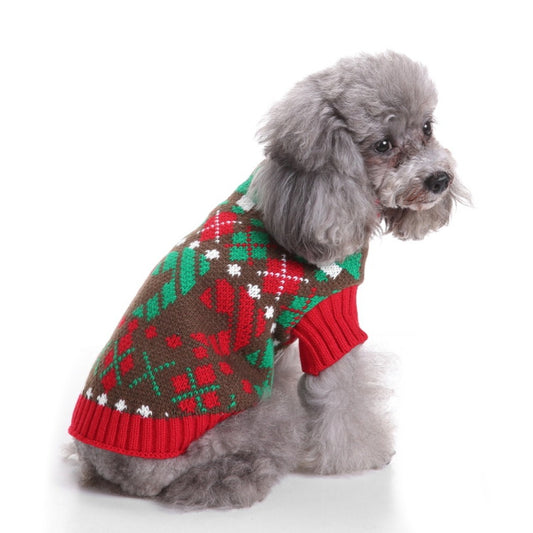 Chrismoo -  Brown Christmas Candy Dog Sweater for small & medium dogs