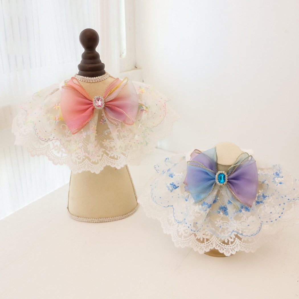 Mokka - Scalloped Lace Bow Accent Cat Collar