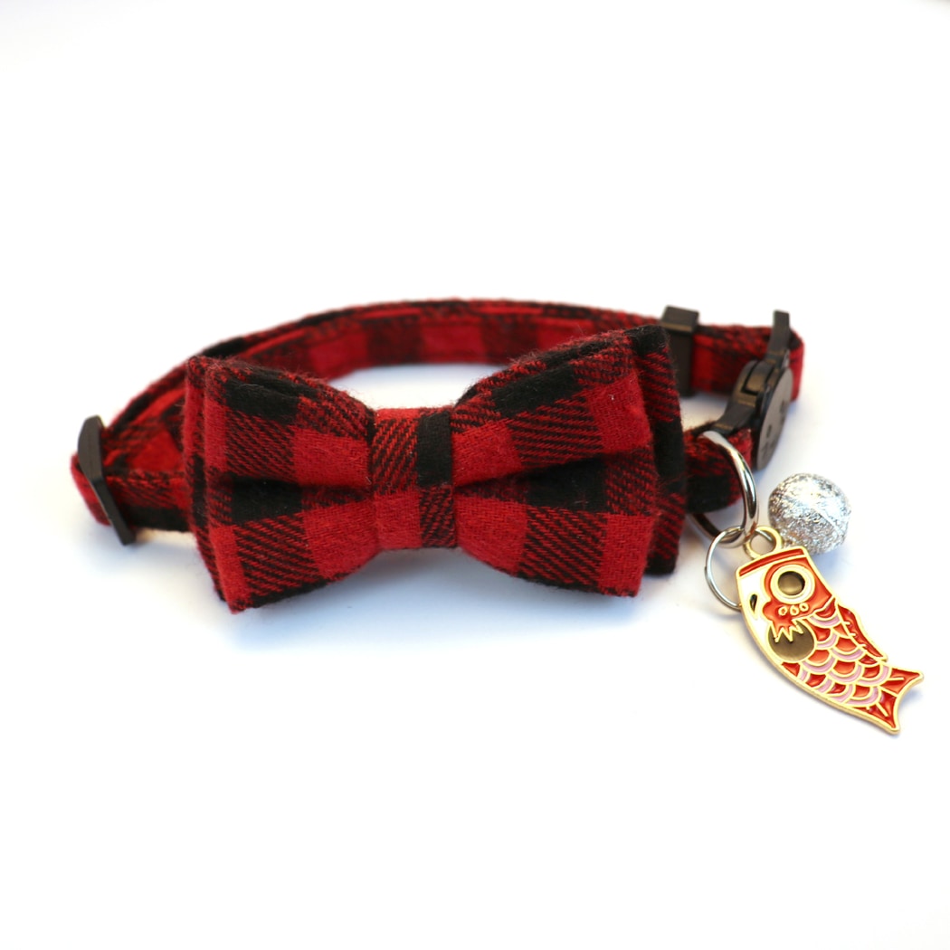 Mokka - Retro Fish Charm Plaid Pet Collar