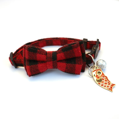 Mokka - Retro Fish Charm Plaid Pet Collar