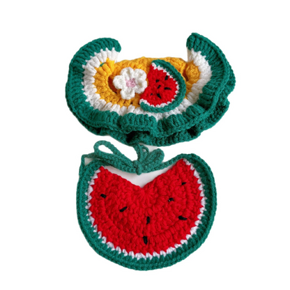 Ozzie - Watermelon Flower Crochet Pet Collar & Hat