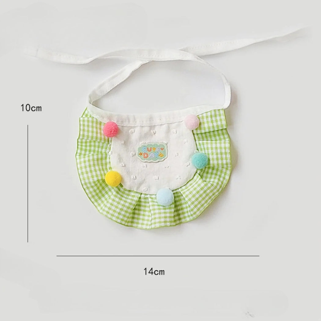 Mokka - Gingham Ruffled Pom-Pom Pet Bib