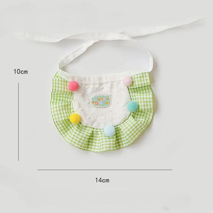 Mokka - Gingham Ruffled Pom-Pom Pet Bib