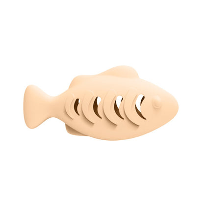 Moo dual-sided leaky cat food toy featuring fish design isolated on white