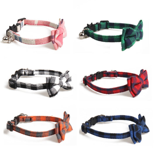 Mokka adjustable plaid bow tie breakaway cat collar in red and black pattern