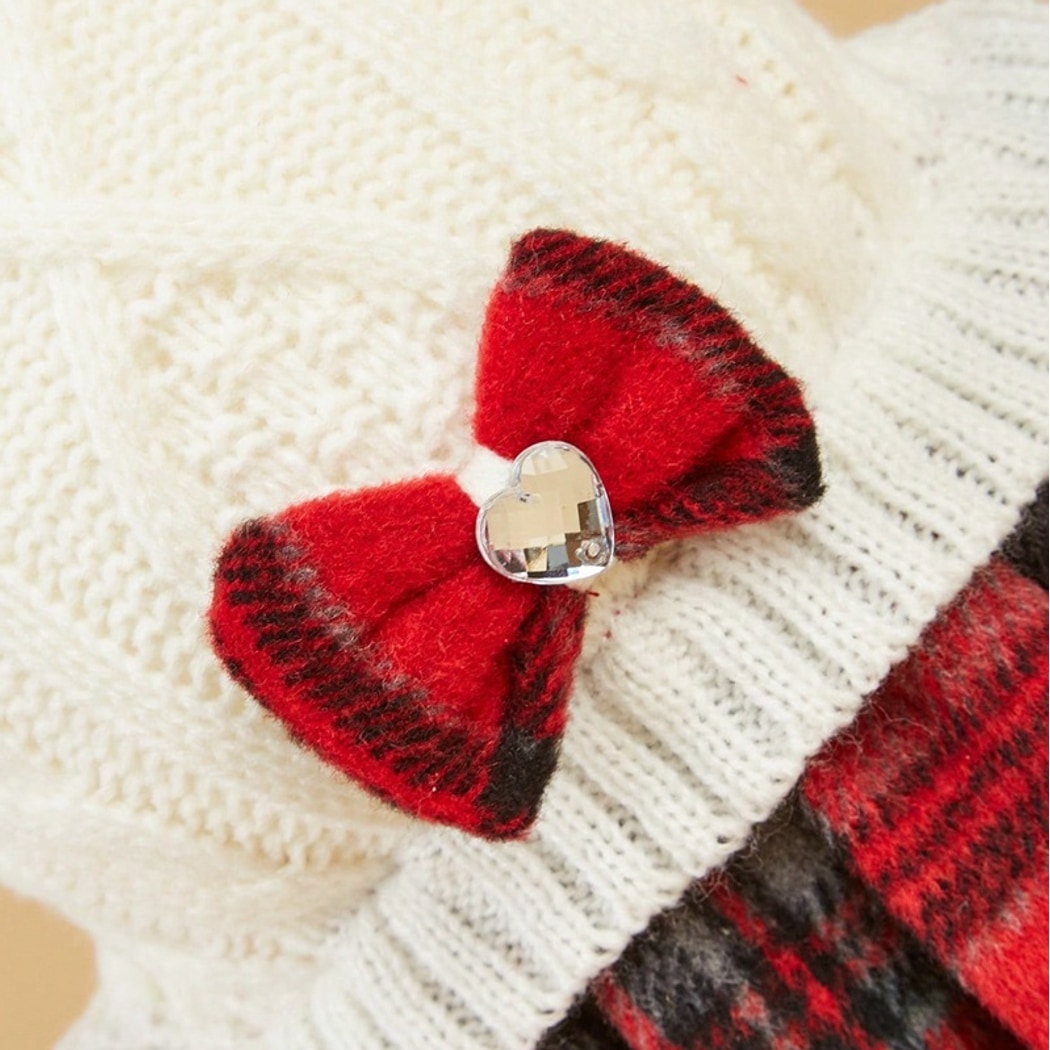 Ozzie - Plaid Hem Cable Knit Sweater Dress