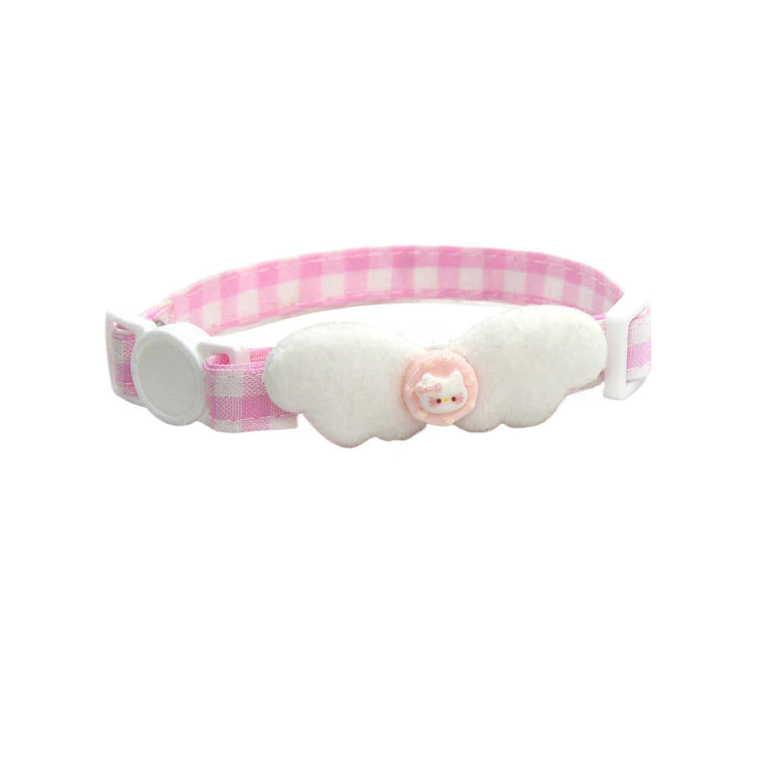Mokka gingham wing breakaway cat collar with black and white check pattern on a white background