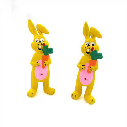 Petkin Squeaky Bunny Dog Toy shaped like a carrot with bunny ears and a smiling face