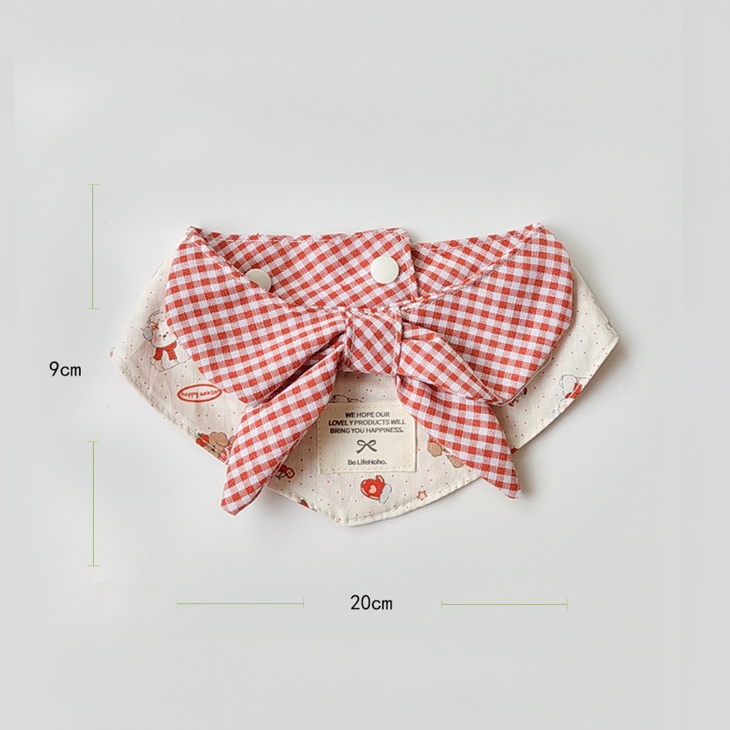 Mokka - Plaid Cartoon Pet Bandana Collar and Bib