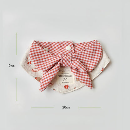 Mokka - Plaid Cartoon Pet Bandana Collar and Bib