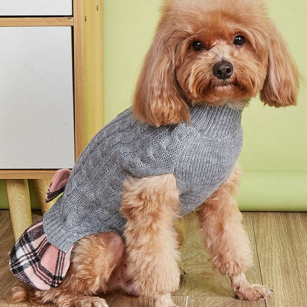 Ozzie - Bow Detail Knit Look Dog and Cat Dress
