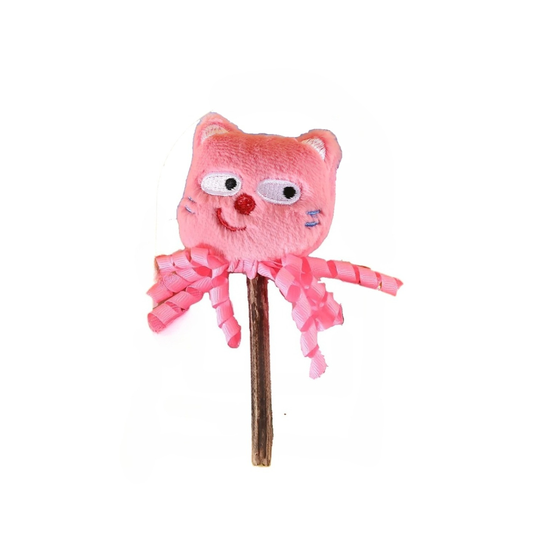 Moo - Curled-Ribbon Bell Cat-Face Stick Toy