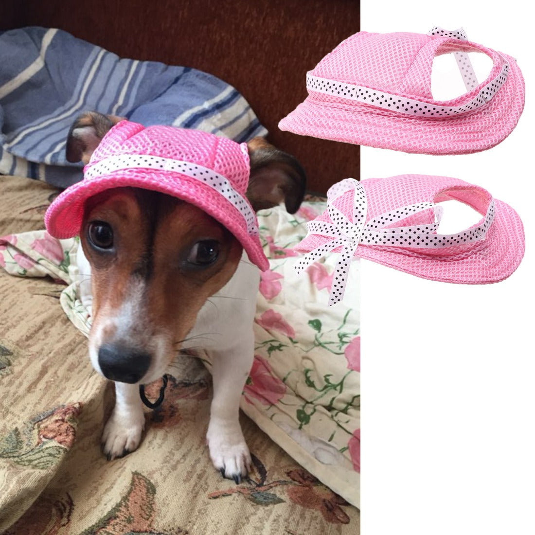 Close-up of Ozzie dog hat bow and mesh material highlighting breathable design