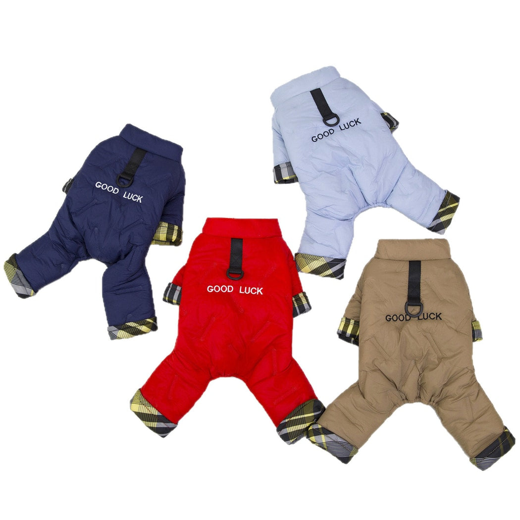 Ozzie - Plaid Cuff Lettered Dog Winter Coverall Coat