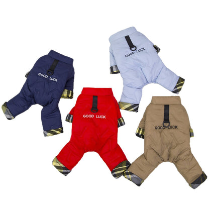 Ozzie - Plaid Cuff Lettered Dog Winter Coverall Coat
