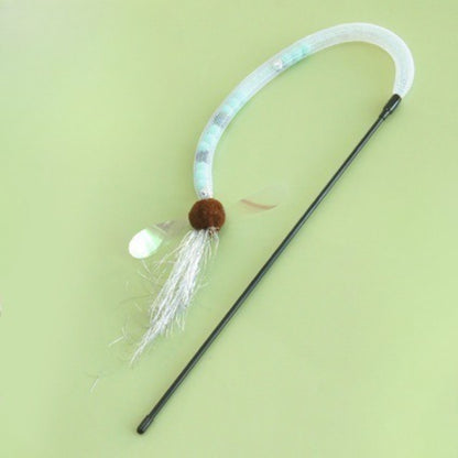 Moo Spring Feather Cat Teaser Wand showing the full length of the wand and feathers