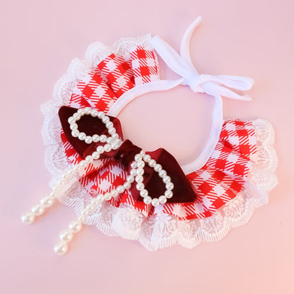 Mokka - Plaid Lace Bow Cat Collar Collar