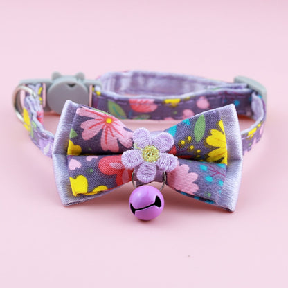 Mokka - Floral Bow Bell Accent Adjustable Cat Collar