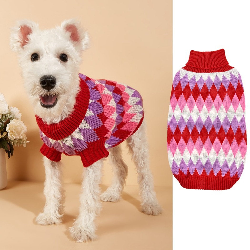 Ozzie - Retro Triangle Pattern Turtleneck Dog Sweater