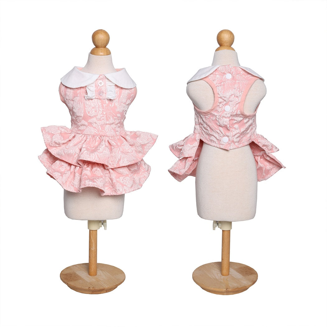 Ozzie - Pink Lace Flower Tiered Ruffle Pet Dress