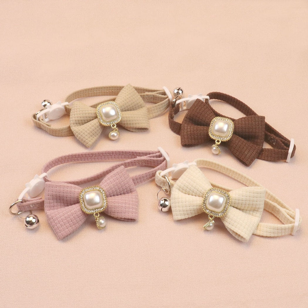 Mokka - Chic Solid Color Bow Cat Collar