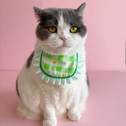 Mokka - Plaid Heart Ruffle Tie Cat Bib