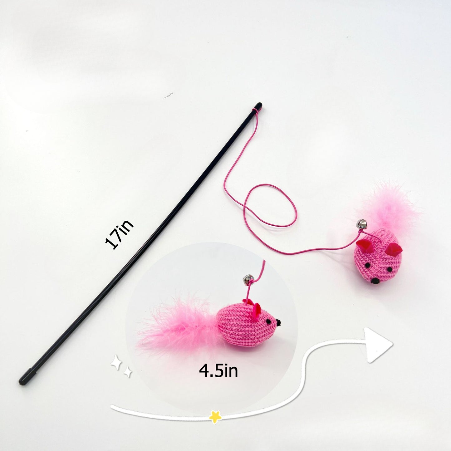 Moo - Interactive Feather Mouse Teaser Wand for Cats