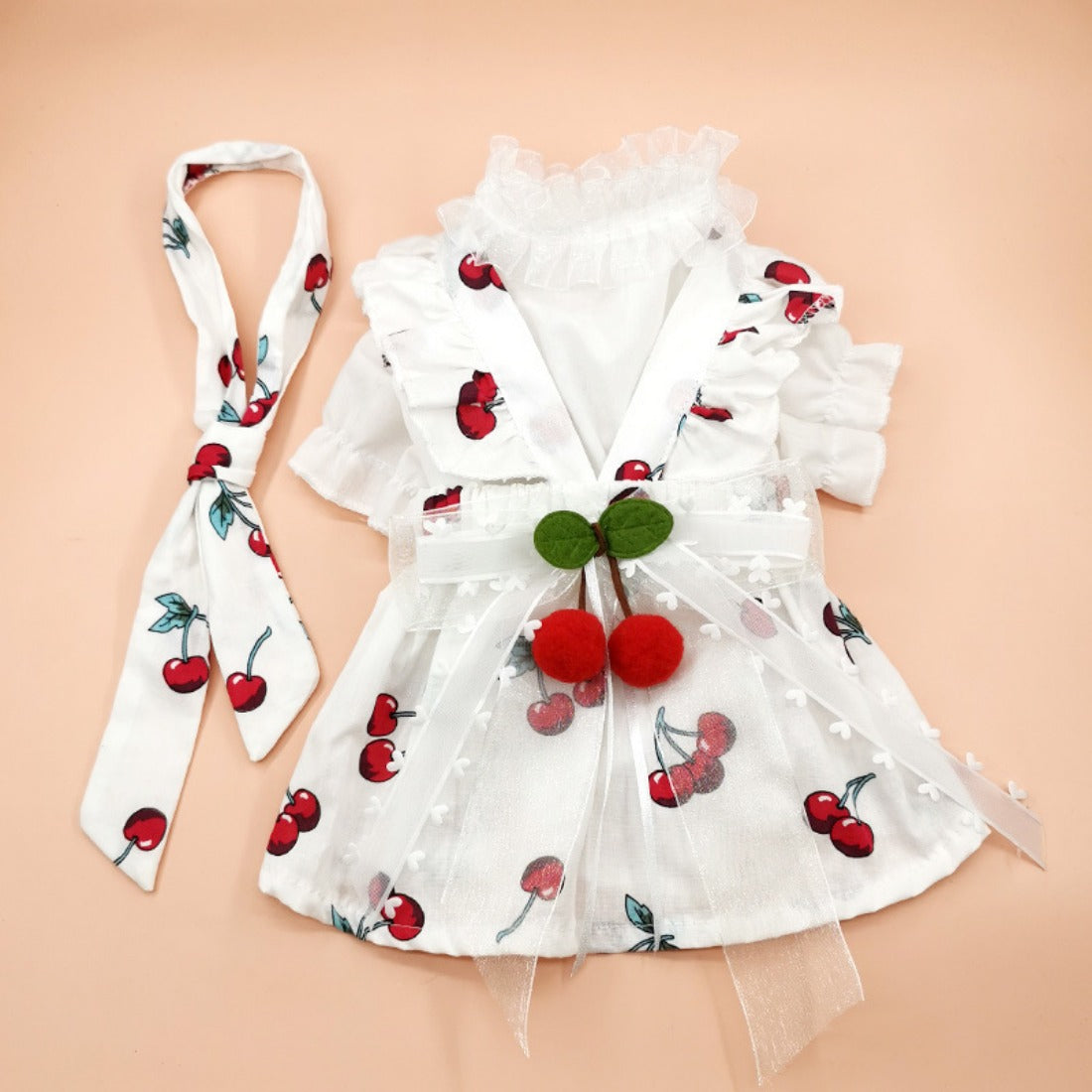 Ozzie - Cherry Blossom Pet Dress with Matching Scarf