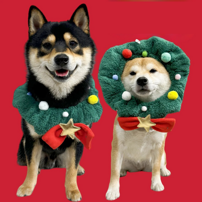 Mokka - Christmas Wreath Plush Ruffle Pet Neckwear