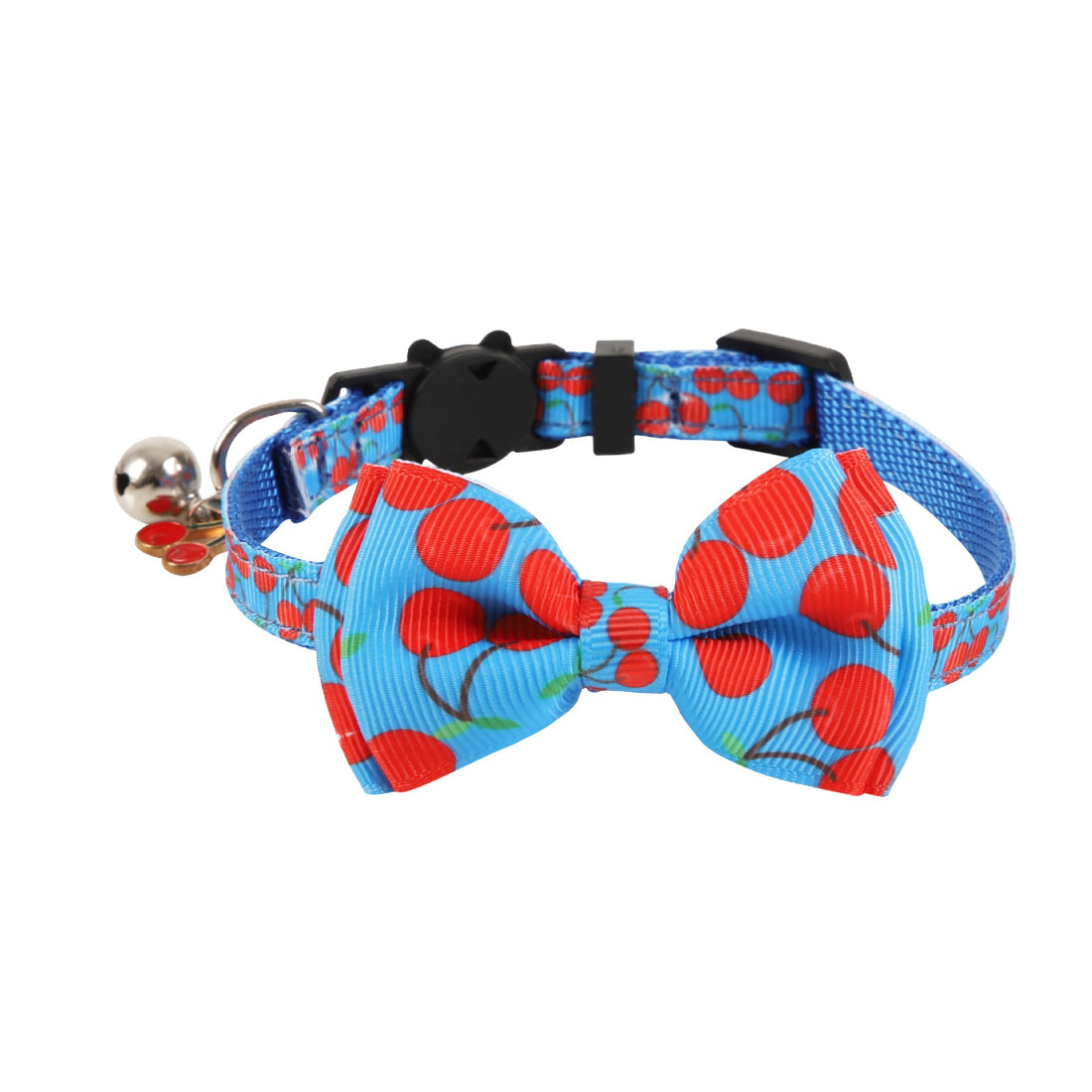 Mokka Tropical Fruit Bow Cat Collar displayed flat highlighting the vibrant tropical fruit print