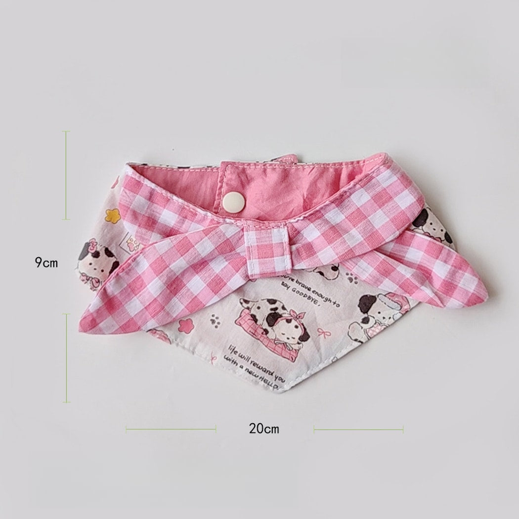 Mokka - Pink Plaid Cartoon Dog Print Pet Bib