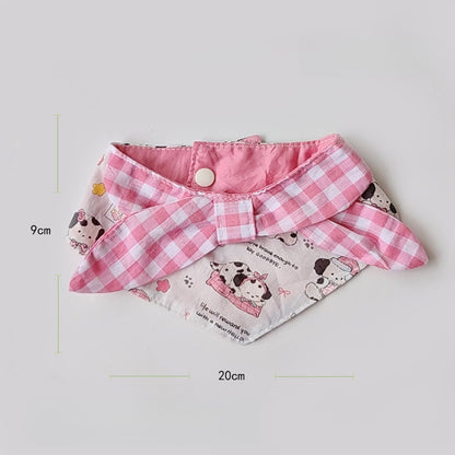 Mokka - Pink Plaid Cartoon Dog Print Pet Bib