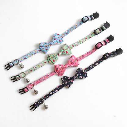Mokka floral bowtie cat collar with bell view 2