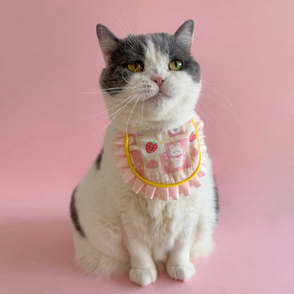 Mokka - Ruffle Trim Strawberry Bunny Cat Bib