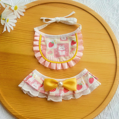 Mokka - Ruffle Trim Strawberry Bunny Cat Bib