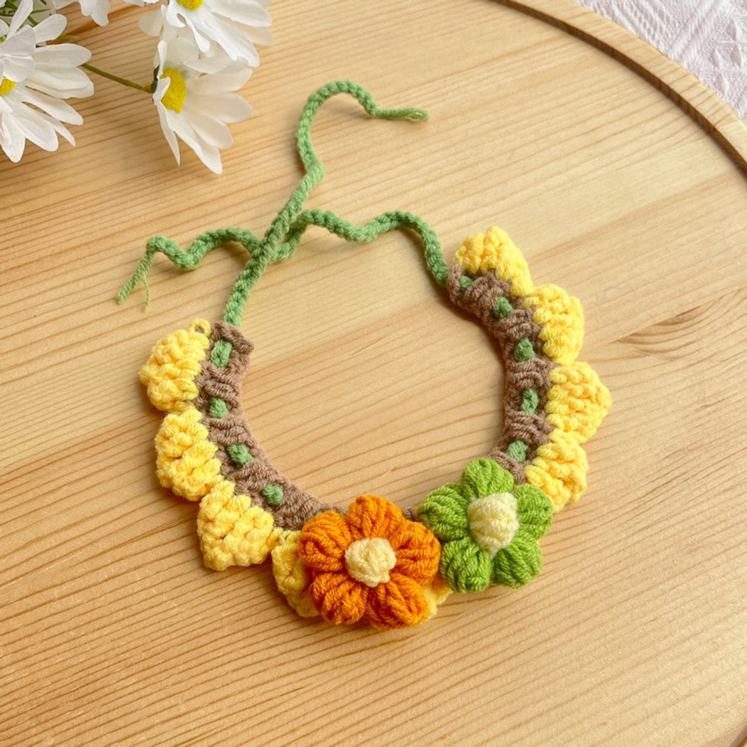 Mokka - Sunflower Crochet Tie-On Cat Collar