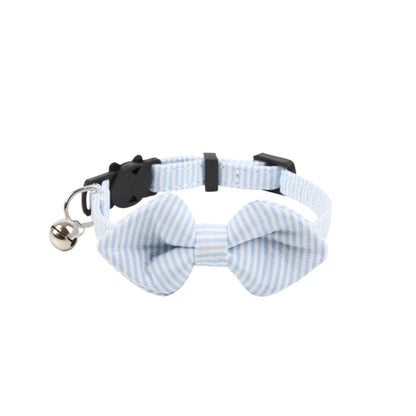 Mokka soft stripe bowtie cat collar wrapped in a circle with bowtie visible