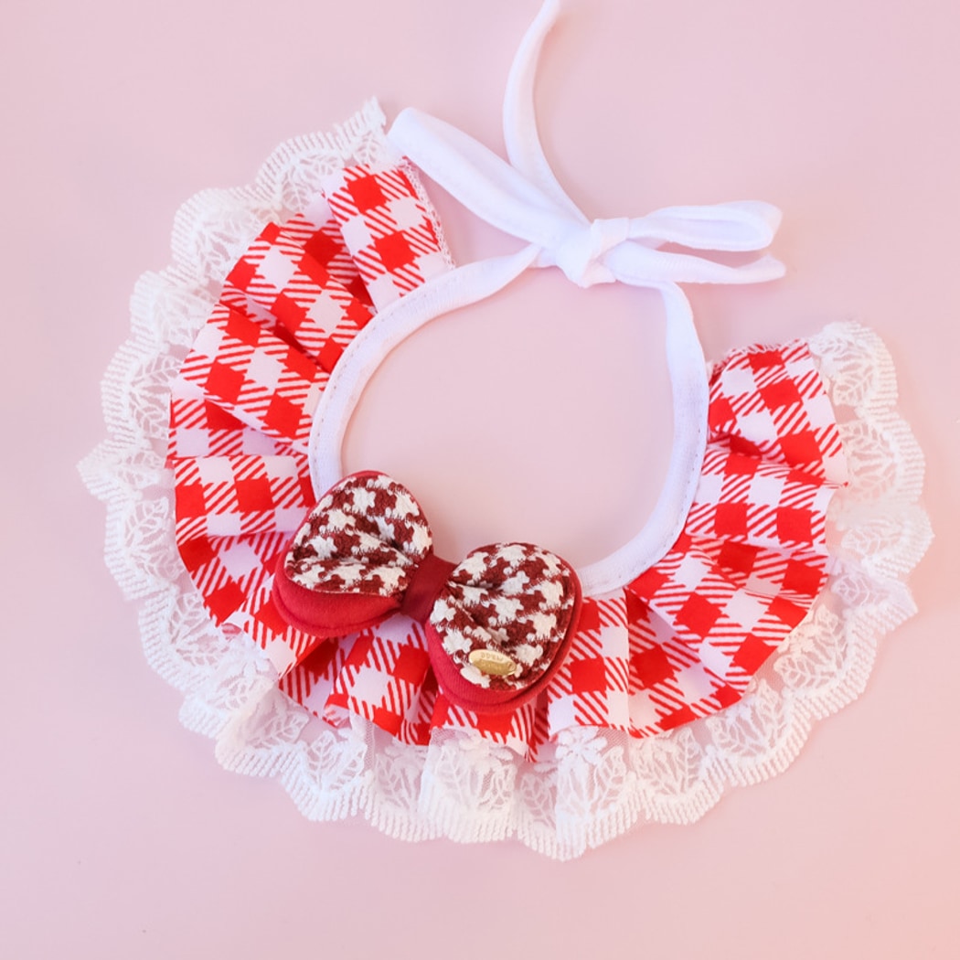 Mokka - Plaid Lace Bow Cat Collar Collar