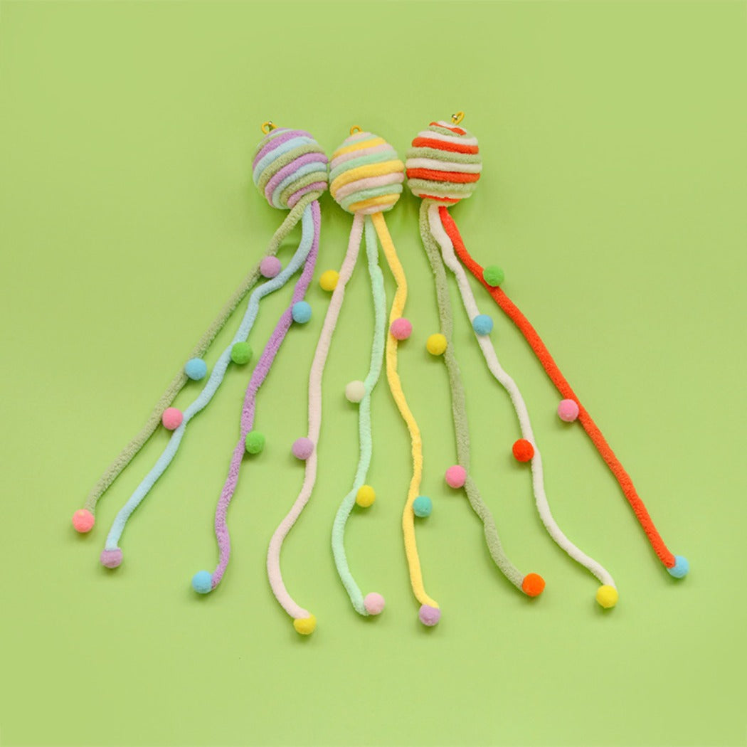 Moo colorful interactive toss cat toy with bright patterns on a white background