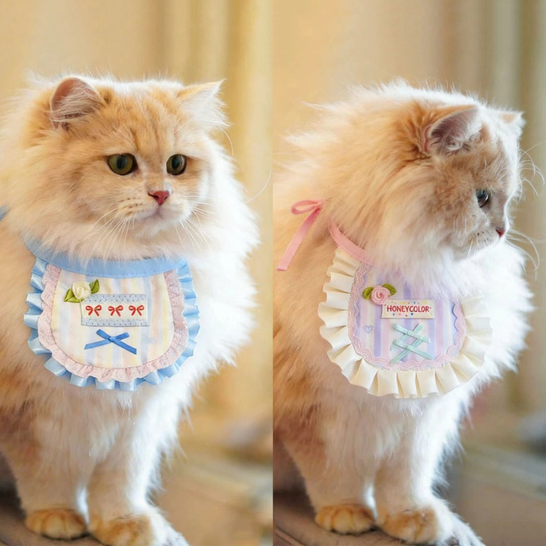 Pastel apron bib with a cat face design and adjustable neck strap