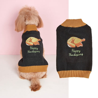 Ozzie - Thanksgiving Pattern Ribbed Neck Pet Sweater