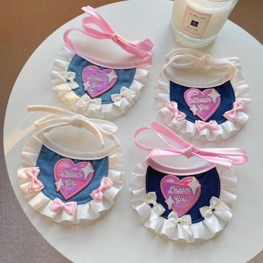 Mokka - Denim Lace Bow Pet Bandana