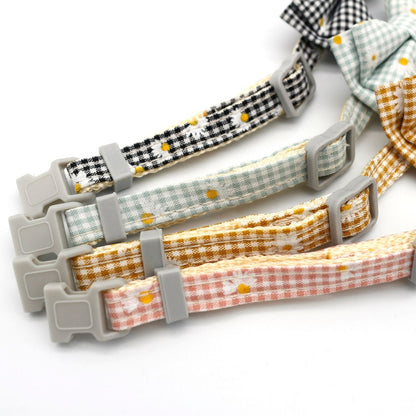 Mokka - Casual Plaid Bell Bow Accent Cat Collar