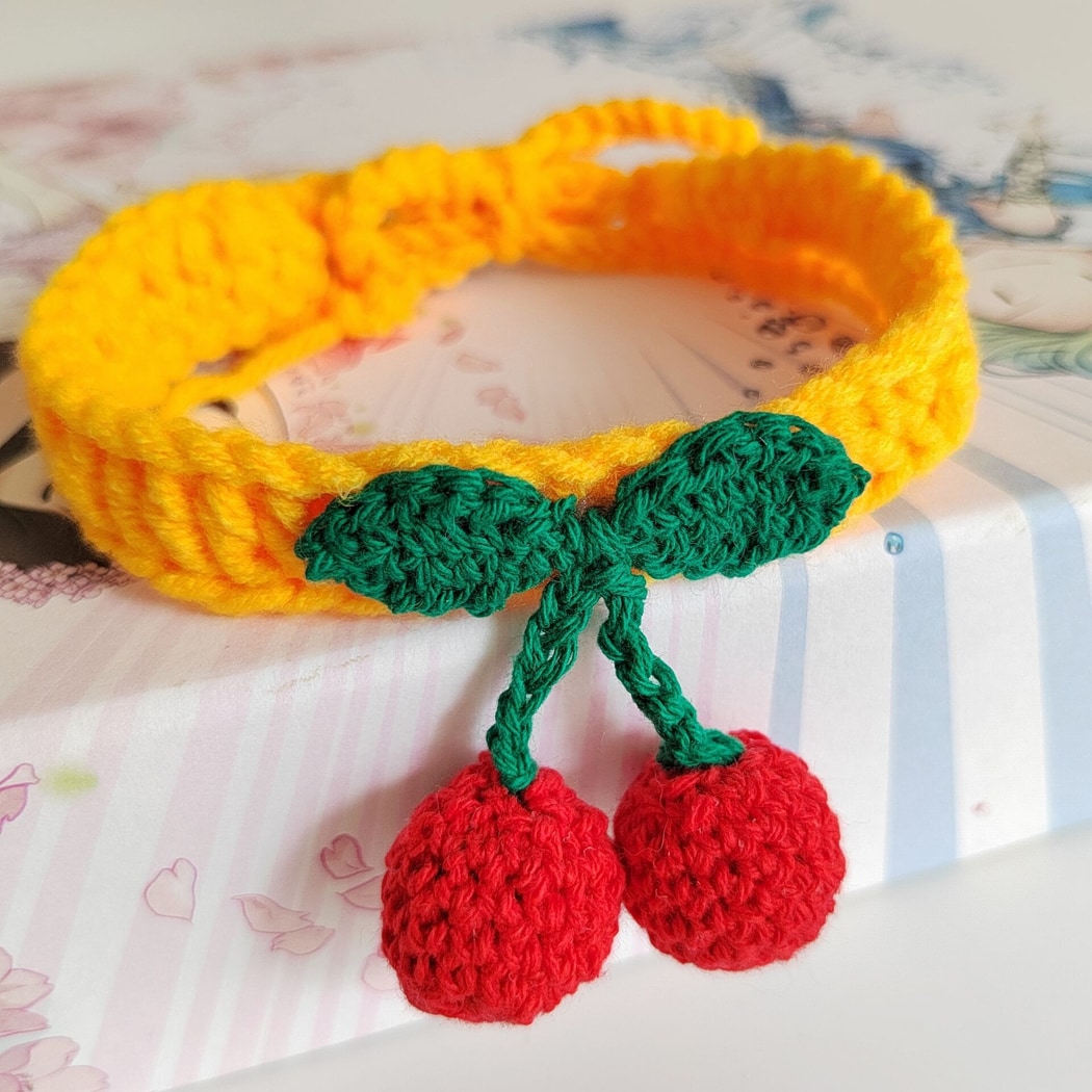 Mokka - Cherry Accent Tie Strap Decorative Cat Collar