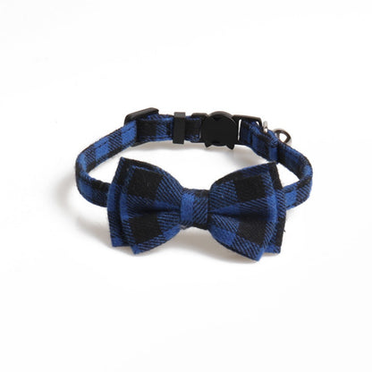 Side view of Mokka adjustable plaid bow tie cat collar highlighting bow tie detail