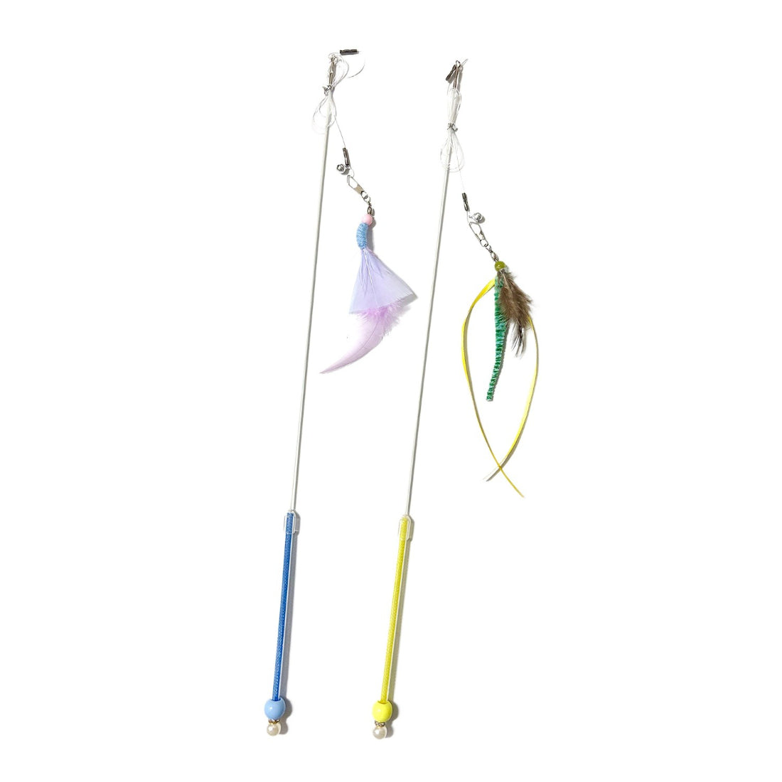Moo Interactive Feather Cat Teaser toy with colorful feathers on a stick